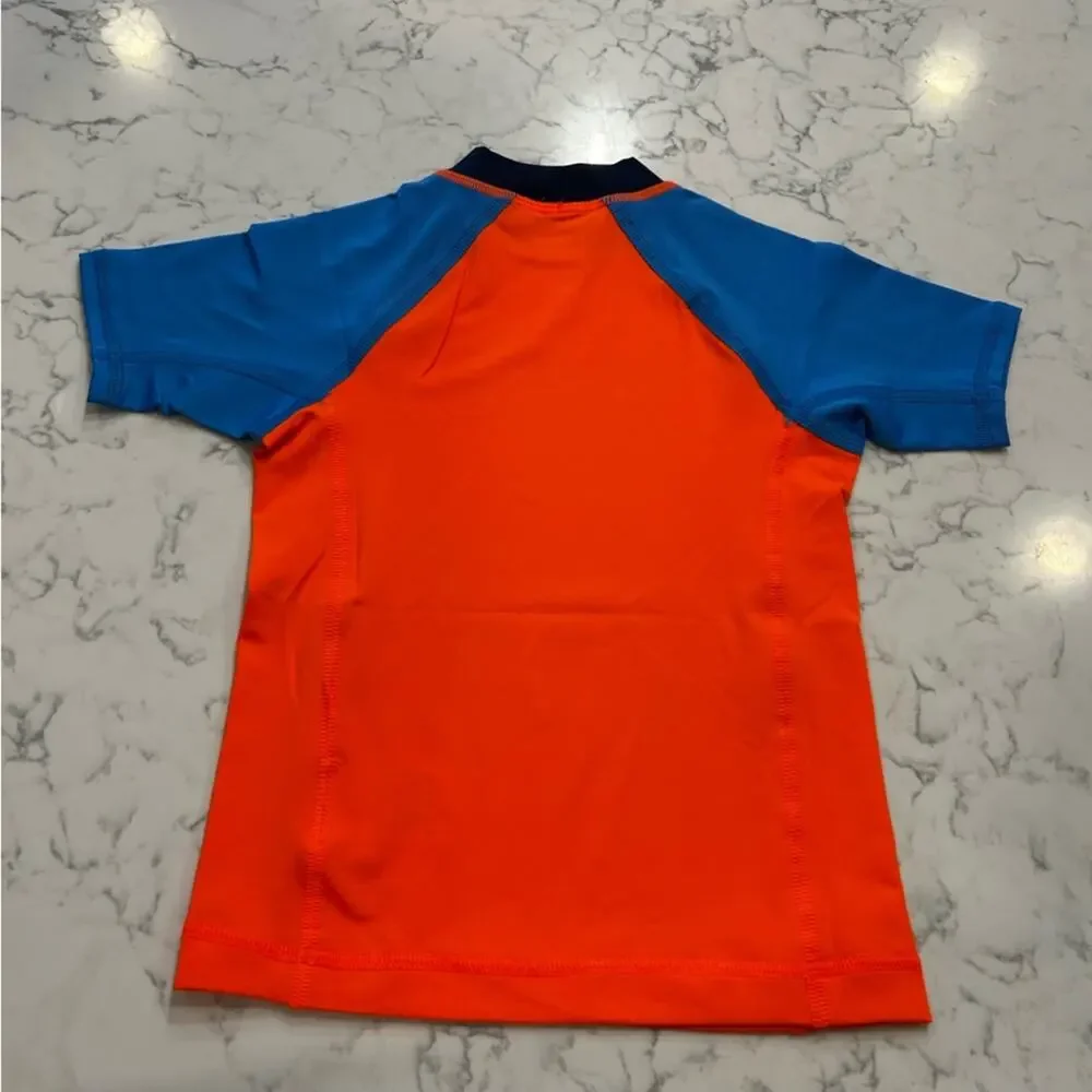NWT Lands End Orange & Blue Short Sleeve Swim Rash Guard‎ T Shirt Size XL Youth